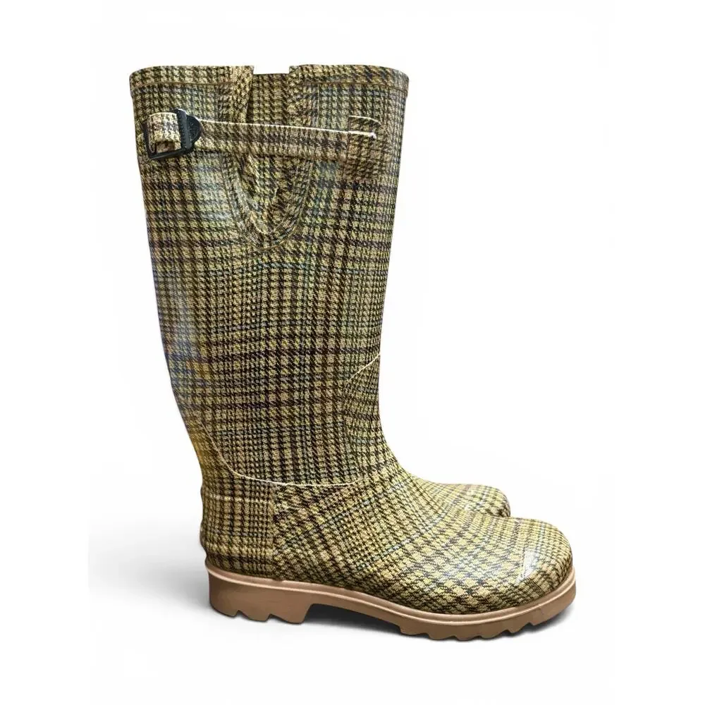 Tamara Henriques Women’s Size EU 40 US 9 Tall Rain Boots Brown Plaid Waterproof
